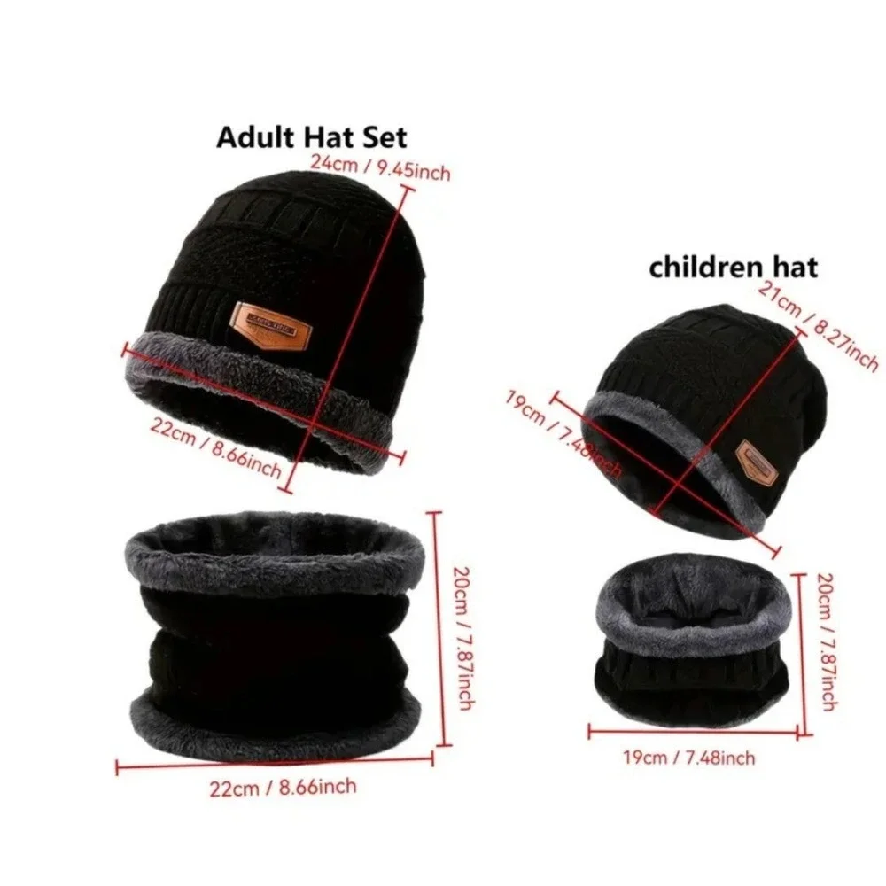 Unisex Childs Gray Neck Warmer + Beanie‎ Hat Cap Lined Knit Fleece Outdoor Ski